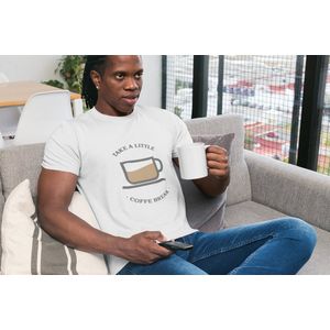Shirt - Take a little break - Wurban Wear | Grappig shirt | Koffie | Unisex tshirt | Koffiezetapparaat | Koffiebonen | Wit