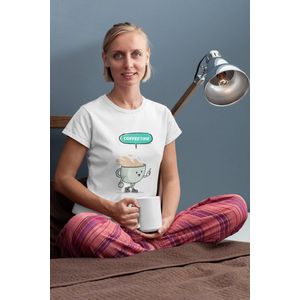 Shirt - Coffee time cartoon - Wurban Wear | Grappig shirt | Koffie | Unisex tshirt | Koffiezetapparaat | Koffiebonen | Wit & Zwart