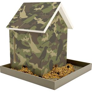 Handgemaakt vogelhuisje met voederplateau – Camouflage - L24 x B24 x H24 cm