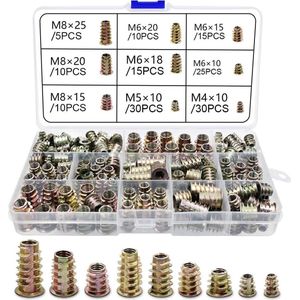 Schroefdraad Inzetstuk Voor Hout, Inschroefmoeren, M4-, M5-, M6-, M8-Inbusbouten Voor Houten Meubels (150 Stuks)