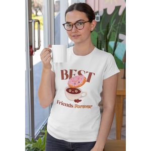 Shirt - Best friends forever - Wurban Wear | Grappig shirt | Koffie | Unisex tshirt | Koffiezetapparaat | Koffiebonen | Wit