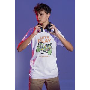 Shirt - Let’s play - Wurban Wear | Grappig shirt | Gaming | Unisex tshirt | Wit