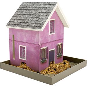 Handgemaakt vogelhuisje met voederplateau – Pink Summer - L24 x B24 x H24 cm