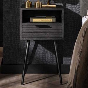 Nachtkastje-organizer, smalle bijzettafel, nachtkastje voor slaapkamer, kleine nachtkastjes voor kleine ruimtes, met lade en opbergplank voor slaapkamer, voor slaapkamer, woonkamer (walnoot