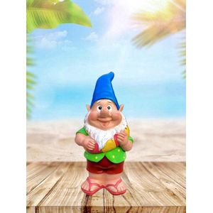 Tuinkabouter summer blauwe muts 20 cm hoog - polyester - polystone - beeld - tuinbeeld - hoogkwalitatieve kunststof - decoratiefiguur - interieur - accessoire - voor binnen - voor buiten - cadeau - geschenk