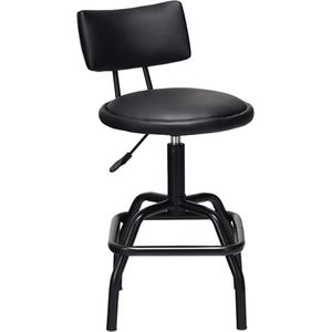 Barkruk in hoogte verstelbaar, 360° draaibare barstoel met PU-leer & gevoerde rugleuning, barstoelen keukenstoel met ijzeren voet, hoge stoel voor bar, keuken, toonbank, zwart