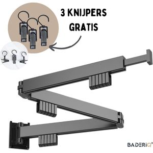 GOODD® Martiques - Droogrek - Wasrek - Wanddroogrek - Zwart - Inklapbaar - Uittrekbaar