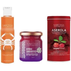 Narcissa Krab-Gel + Narcissa Aserola + Narcissa Afrika Sardunyasi - 3 producten - Verstrakkende Krab Gel + Acerola Afslank Thee + Natuurlijke Anti-Hoest Kruidenpasta