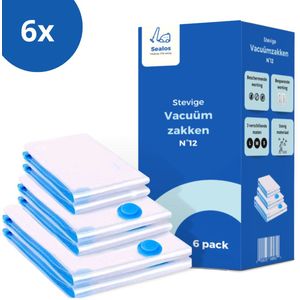 Sealos - 6 Pack Vacuumzakken voor kleding en dekbedden - Verschillende maten - 2x Small - 2x Medium - 2x Large - Herbruikbare opbergzakken - Transparant - Vacuumeerzakken textiel