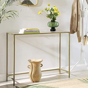 EMOB - Moderne Gouden Console Tafel met Gehard Glas, Metalen Frame, Stevig, Verstelbare Voeten - Vasagle - Haltafels - Goud - Metaal; Glas - Haltafels - Op voorraad