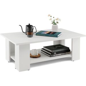 Salontafel met 2 niveaus van hout, moderne salontafel, bijzettafel, belastbaar tot 125 kg, 90 x 52 x 32 cm, wit