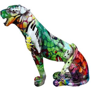 Cheetah street art groen 20 cm hoog - figuur - beeldje - interieur - voor binnen - kleurrijk - decoratie - stuk - kunststof - origineel - cadeau - geschenk - gift - verjaardag - Kerst - Nieuwjaar - Pasen - Valentijn