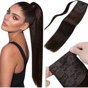 Clip-In Paardenstaartverlenging - 55CM - 100 Gram - Kleur #2 Donkerbruin - Verfbaar - Clip-in