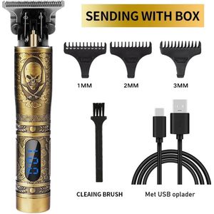 Draadloze Haartrimmer - Skull Pirate Goud Brons met LCD - Nieuwste Model - Tondeuse Mannen - Geschikt voor Hoofdhaar/Baardhaar/Lichaamshaar - Trimmer - Draadloos Scheerapparaat - Compleet met 4 Opzetstukjes, oplader en onderhoudsmaterialen