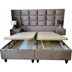 boxspring sultan deluxe met opbergruimte en xl hoofdbord- zonder matras- met nachtkasten- 160x20cm- grijs velvet- zetelsenbedden