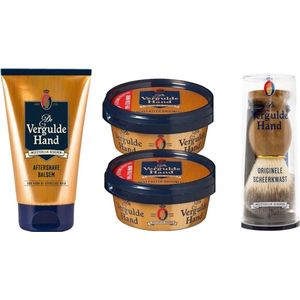 Vergulde Hand Pakket - After Shave Balsem & 2 x Scheerzeep & Originele Scheerkwast