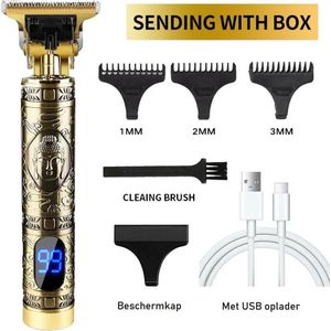 Draadloze Haartrimmer - Buddha Goud met LCD - Nieuwste Model - Tondeuse Mannen - Geschikt voor Hoofdhaar/Baardhaar/Lichaamshaar - Trimmer - Draadloos Scheerapparaat - Compleet met 4 Opzetstukjes, oplader en onderhoudsmaterialen