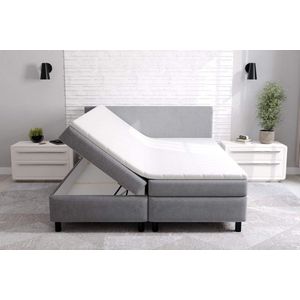 Boxspring Met opbergruimte Erolla - 160x200 cm - grijs stof - zetelsenbedden.be - Compleet bed met matras en topper - bed storage