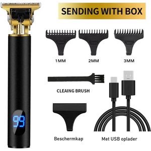 Draadloze Haartrimmer - Zwart Goud met LCD - Nieuwste Model - Tondeuse Mannen - Geschikt voor Hoofdhaar/Baardhaar/Lichaamshaar - Trimmer - Draadloos Scheerapparaat - Compleet met 4 Opzetstukjes, oplader en onderhoudsmaterialen