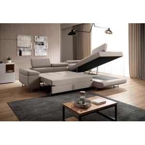 Hoekbank Met Bed en Opbergruimte Wild Taupe Rechts - Microvezelstof afkuisbaar - Hoeksalon slaapfunctie en storage - seatsandbeds