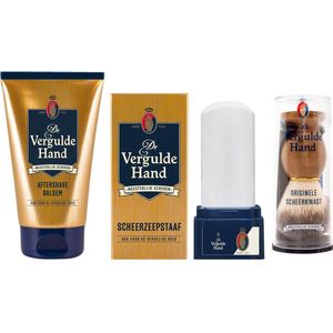 Vergulde Hand 3 Delige Set - After Shave Balsem & Orginele Scheerkwast & Scheerstaaf