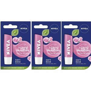 Nivea Labello Lippenbalsem – Soft Rose - 3 x 5.5 ml Stick