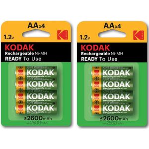8 x Kodak AA oplaadbare krachtige batterijen, Ready to use - 2600mAh