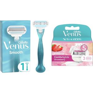 Gillette Venus Smooth Scheersysteem + Scheermesjes - Comfortglide Strawberry 3 Stuks