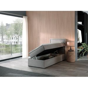 Boxspring Compleet met Opbergruimte Soro - 90x200 cm éénpersoonsbed - Grijs stof - compleet bed met storage