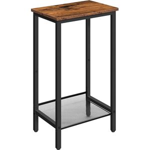 Telefoontafel, bijzettafel, hoog met verstelbaar netvak, smal nachtkastje, banktafel, 38 x 28 x 73,5 cm, voor kantoor, hal, woonkamer, industrieel design, donkerbruin