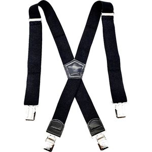 Bretels Zwart - 4 Clips - Met extra stevige, sterke en brede klem die niet losschieten! met een Elastische broekriem Stretch riem Zwart 120 cm