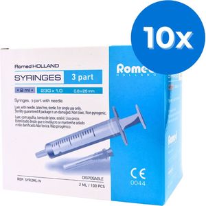 Romed 2 ml injectiespuiten met naald 1000 stuks - Set van 10 doosjes Romed