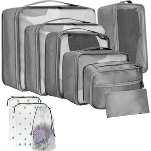 Kofferorganizer, set van 10 stuks, pakzakken, lichtgewicht kledingtassenset voor rugzak en koffer, maten pakkubussen koffer (grijs)