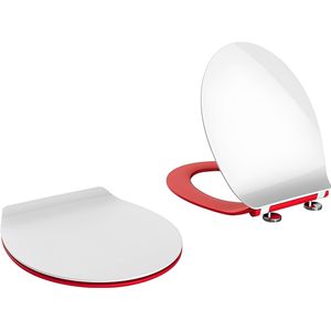 wc-bril wit/rood premium slim *extra dun* met softclosemechanisme, afneembaar voor reiniging