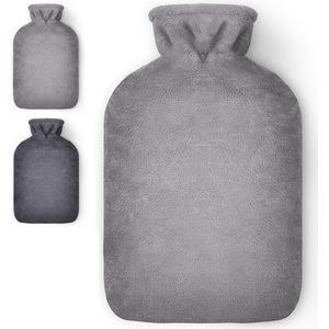 Warmwaterkruik met overtrek - 1,8 l warmtefles met pluizig zachte overtrek - bedfles met fleece cover voor kinderen en volwassenen lichtgrijs