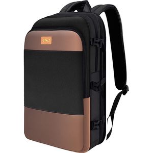 Travel Laptop Backpack 15.6"" with Slim & Expandable and Patented Shoulder Pockets and USB, Anti-Theft Business Backpack with Ultra Capacity for Work School Travel Hiking Camping,Black Brown