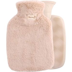 Warmwaterkruik met zachte overtrek, warmwaterkruik met overtrek, wollig, voor kinderen en volwassenen, wasbare warmwaterkruik, groot