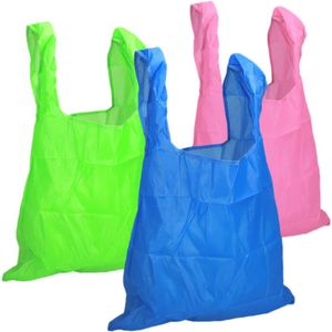 3x opvouwbare boodschappentas in verschillende kleuren gemaakt van nylon, herbruikbare boodschappentas in een transporttas (03 stuks - blauw. groente. roze)