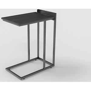 Sofa bijzettafel woonkamer, C-vormige laptop bijzettafel voor kantoor, industriële stijl metalen frame, kleine salontafel met tijdschriftenhouder, bedzijnachtkastje voor slaapkamer, zwart