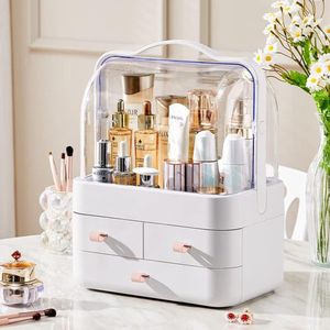 Make up Organizer Transparante Cosmetische Opslag Doos Slaapkamer Badkamer Organizer Opbergdoos Divisie Bureau Stofdichte Organizer Desktop (Roze)