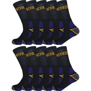 Gianvaglia - Heren Werksokken - 10-Pack - Zwart - Katoen/Elastaan/Polyester