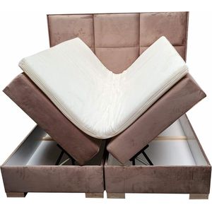 Boxspring Grand 90x200 cm - eenpersoonsbed met opbergruimte - complete boxspring bed met topper en matras 1-persoons - velvet beige seatsandbeds