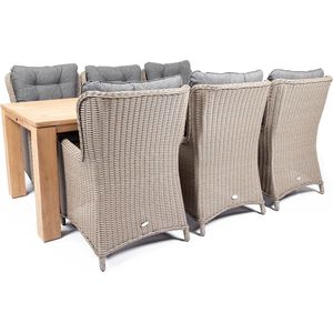 Belito® Milou Tuinset 6 persoons - Teakhouten tuintafel 240cm - Wicker lounge tuinstoel - Weerbestendig - Exclusief - 2 Jaar Garantie - Graphite