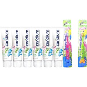 Zendium Tandpasta - Kids 0-5 jaar - 6 x 75 ml + 2 Tandenborstels