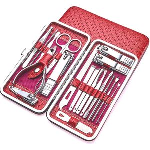 19-delige professionele nagelknipper-set met nagelkoffer, wenkbrauwhand- en voettenschaarbox - ideale set voor manicure en pedicure - stevige stalen maat, geschikt voor mannen, vrouwen en kinderscharen