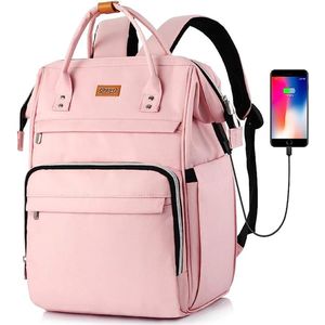 Rugzak voor meisjes, School rugzak met RFID-tas, laptop rugzak voor 15.6 inch laptop, waterdicht en anti-diefstal, Rugzak voor dames (Roze)