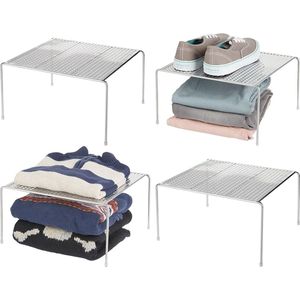 kast-organizer – handige kastplanken voor extra opslagruimte – opbergrek van metaal voor de slaapkamer, badkamer of keuken – set van 4 stuks – zilverkleurig