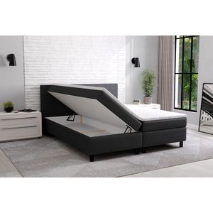 Boxspring Met opbergruimte Erolla - 120x200 cm - zwart stof - zetelsenbedden - Compleet bed met matras en topper - bed storage