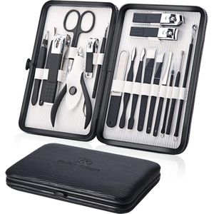 Manicure Set 18 stks Professionele Nail Clippers Kit Pedicure Care Gereedschap - RVS Men Grooming Kit voor Reizen & Thuis (Zwart)