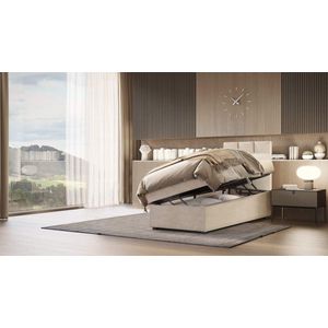 boxspring venus 90x200cm - Beige velvet compleet bed met opbergruimte- eenpersoonsbed inclusief comfort schuim topper 4cm-